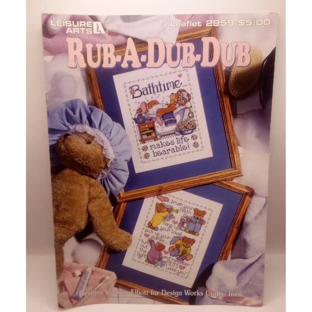 Leisure‎ Arts Rub-A-Dub-Dub Cross Stitch Patterns, Bathroom Decor, Pigs, Bears